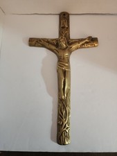 Vintage MCM Solid Brass Crucifix Religious Church Jesus On The Cross Ornate
