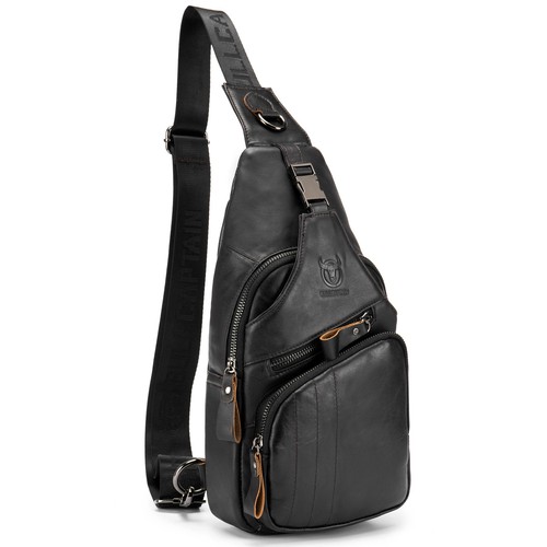 Herren Sling Bag Wasserabweisend Anti Diebstahl Leder Brusttasche Umhängetasche Bs - Bild 1 von 10