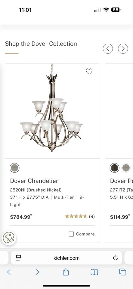 Candelabro de níquel escovado Dover 9 luz 28 polegadas luz de teto 2 camadas - Imagem 2 de 3