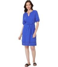Tommy Hilfiger Womens Belted Puff Sleeve A-line Dress, blue, M