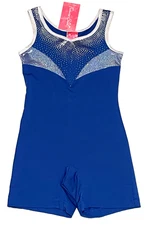 Future Stars Capezio Biketard Unitard Bodysuit Silver Glitter Dots Girl M 7/8