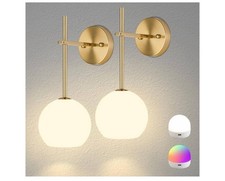 Gold Battery Operated Wall Light Set of 2, Rechargeable Wireless Wall Lights