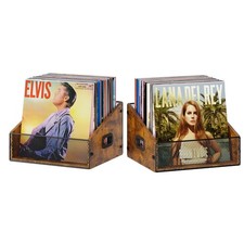 Desktop Metal  Wooden LP Record Storage Box Case Crate W/ Handle Holder 2PK