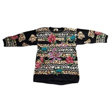 Vintage Hand Knit Sweater Medium Chunky Colorful Floral 90s Cottagecore Fall