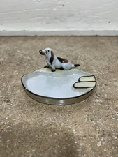 BASSETT HOUND CERAMIC 2 REST ASHTRAY LUSTERWARE? MADE IN JAPAN 
