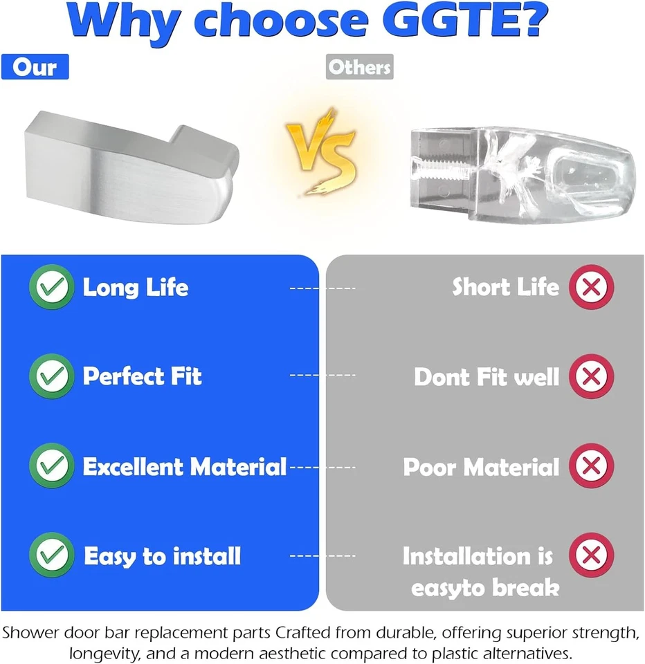 铝合金淋浴门毛巾杆支架适用于Alumax/Basco框架银色  — 第 4/4 张图片