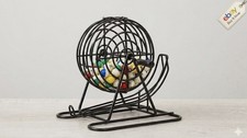 Classic Black Metal Bingo Cage with Colorful Numbered Balls
