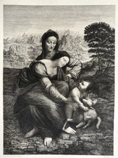 Leonard De Vinci Gravure Eau Forte Etching Vierge Marie Jesus Christ Sainte Anne