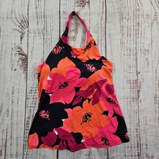 Anne Cole Bright Tropical Floral Built In Bra Halter Tankini Top Women's M