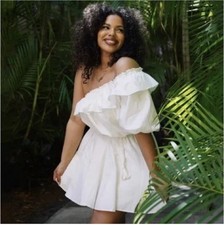 Rhode for Target One Shoulder Ruffled White Cotton Dress with Belt XL