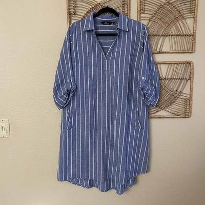 Mlle Gabrielle Striped Dress Pockets Beachy Lagenlook Coastal Vacation Sz XL B13