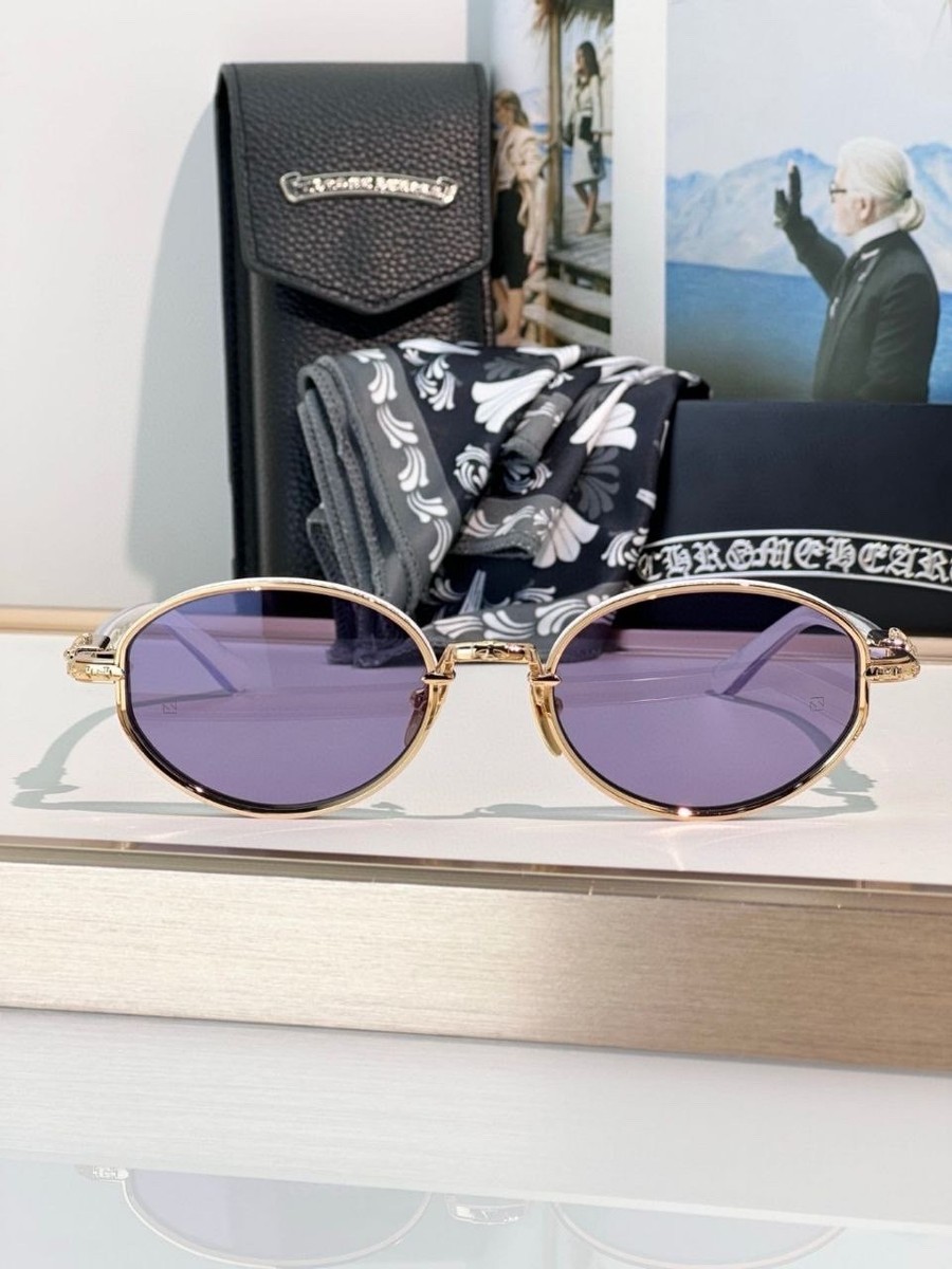 Sunglasses Chrome Hearts NIP SLIP I Gold Oval Frame Purple Lens