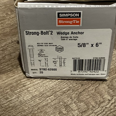 #ad Simpson Strong Ties 5 8 in x 6 in Long 2 Wedge Anchor Bolts STB262600 20 pk $28.99