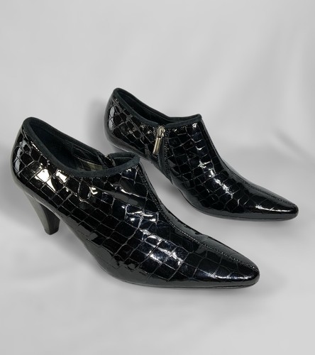 Aquatalia Patent Leather Crocodile Embossed Ankle Bootie Size 9 Fits 8 - Picture 3 of 9