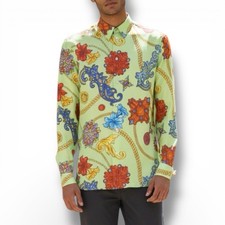 Versace Barocco Zip Print Silk Shirt Multicolour Chain Floral Luxury Size 40