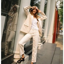 J. CREW Alfie Blazer in Denim Stripe Ivory Cream White 3Q24