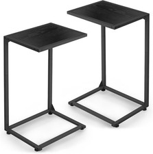 Set of 2 C Shaped End Table Snack Side Table Sofa Couch Tables That Slide Under