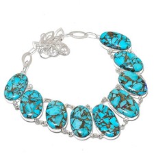 Blue Copper Turquoise Oval Gemstone Necklace Adjustable Chain Jewelry 18