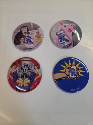 Pabst Blue Ribbon Button - Set Of 4 - PBR - Vintage Antique - 3''