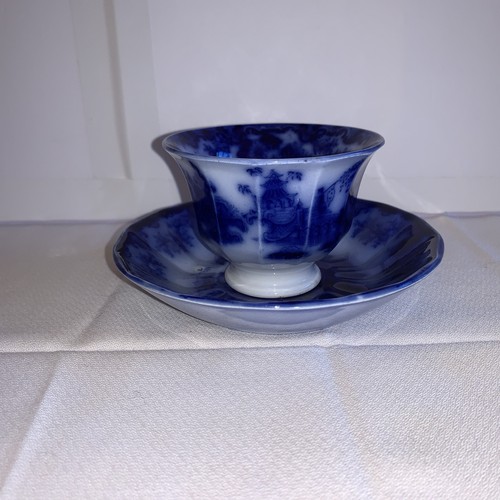Scinde~ Flow Blue J & G Alcock Handleless Cup & Saucer~ Set Of 2~Antique - Picture 13 of 21