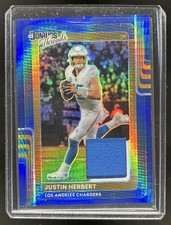 2025 Donruss Optic Justin Herbert Threads Jersey Blue Hyper Prizm #DTBH-JHB