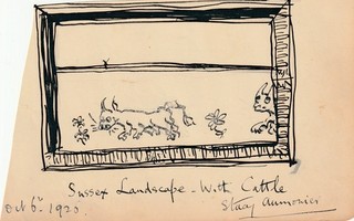 Author Stacy Aumonier †51 in 1928 super signed album page w Sussex Cattle sketch