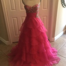 Mori Lee Hot Pink Petal Beaded Strapless Prom Dress Size 0