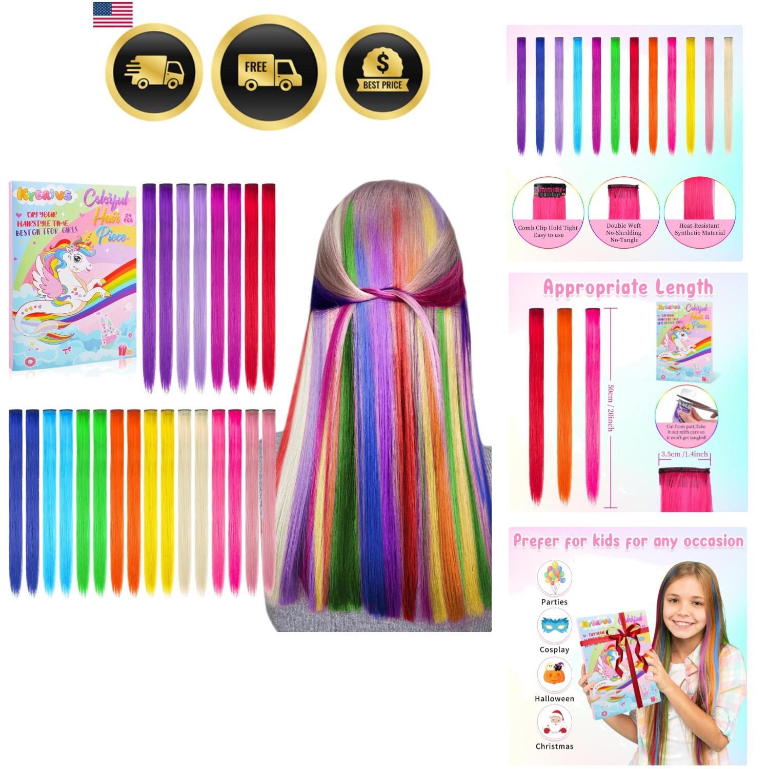 Ful Hair Extensions For Kids 24pc Clip In Rainbow Hairpieces 20 Inch