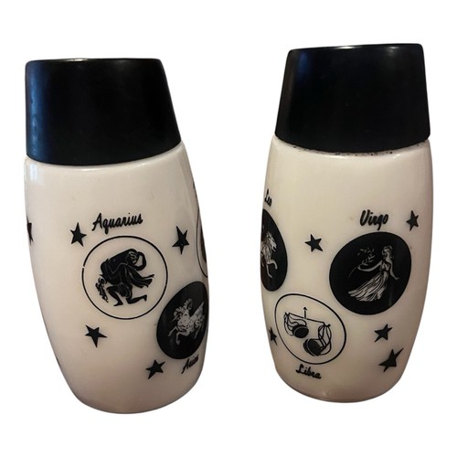 Vintage 1970's Zodiac Milk Glass Salt & Pepper Shakers Astrological Signs MCM - Picture 5 of 5