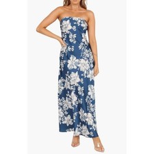 PETAL & PUP Gemma Floral Strapless Maxi Dress Blue Size Small Summer Beach Party