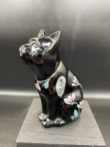 Fenton Glass Black Cat Figurine HP by K S Buskirk