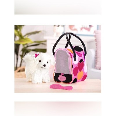 (A6) Battat Pucci Pups Pink Polka Dot Plush Dog Carrier Bag Glam Heart Detail