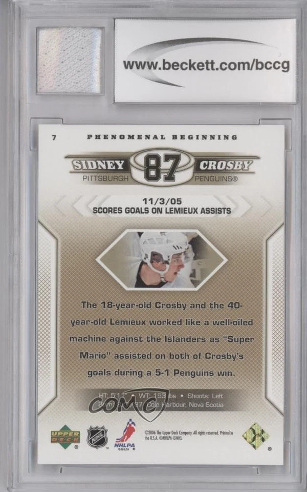 2005 Phenomenal Beginning Gold Sidney Crosby #7 BCCG 10 Mint or Better Rookie RC - Image 2 of 2