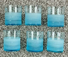 TIFFANY & CO BLUE DIAMOND POINT OLD FASHIONED GLASS 6pcs Plus 4 Shot Glasses NEW