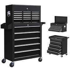 HOMCOM 14 Drawer, Two-Part Tool Storage Chest on Wheels - Black