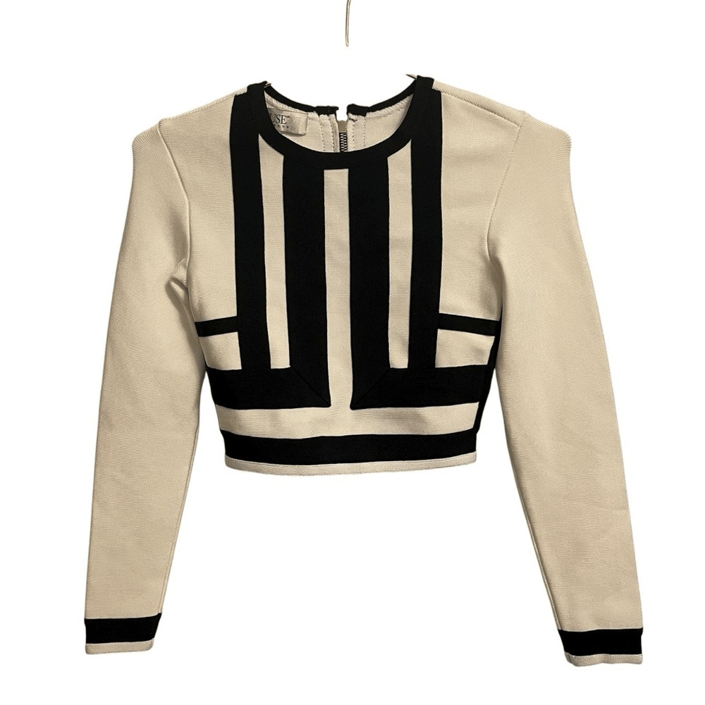 House of CB London Lulla Black White Geometric Bandage Crop Top Skirt Set XS image 2