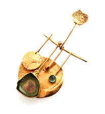 Designer 585 Gold Anhänger mit Aquamarin & Wassermelonen-Turmalin - 7.4 cm