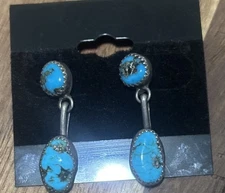 4 Stone Blue Kingman Turquoise earrings sterling silver Navajo