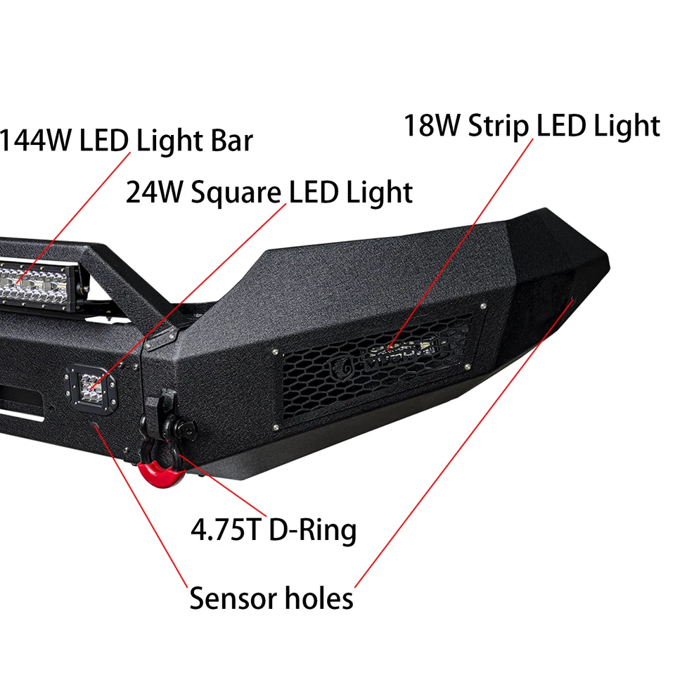 Vijay For 2015-2022 Chevy Colorado Steel Front/Rear Bumper W/Winch Plate&Lights - Image 3 of 4