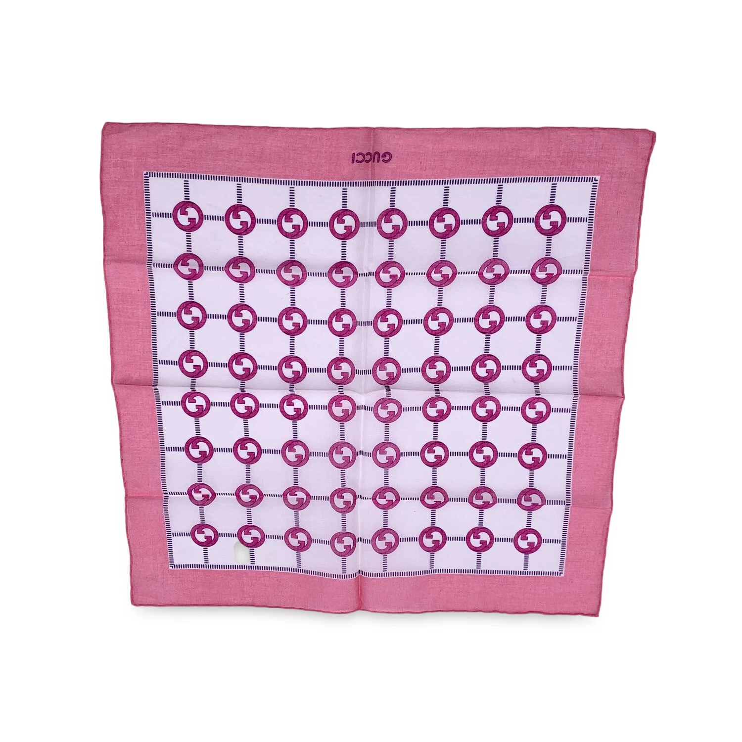 Écharpe de poche à col en coton authentique vintage rose GG logo authentique Gucci carré