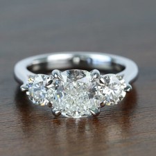 3.00Ct Cushion Round Cut CZ 3-Stone Engagement Ring In 925 Sterling Silver