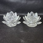 Pair of Swarovski Faceted Crystal Lotus Flower Candle Holders