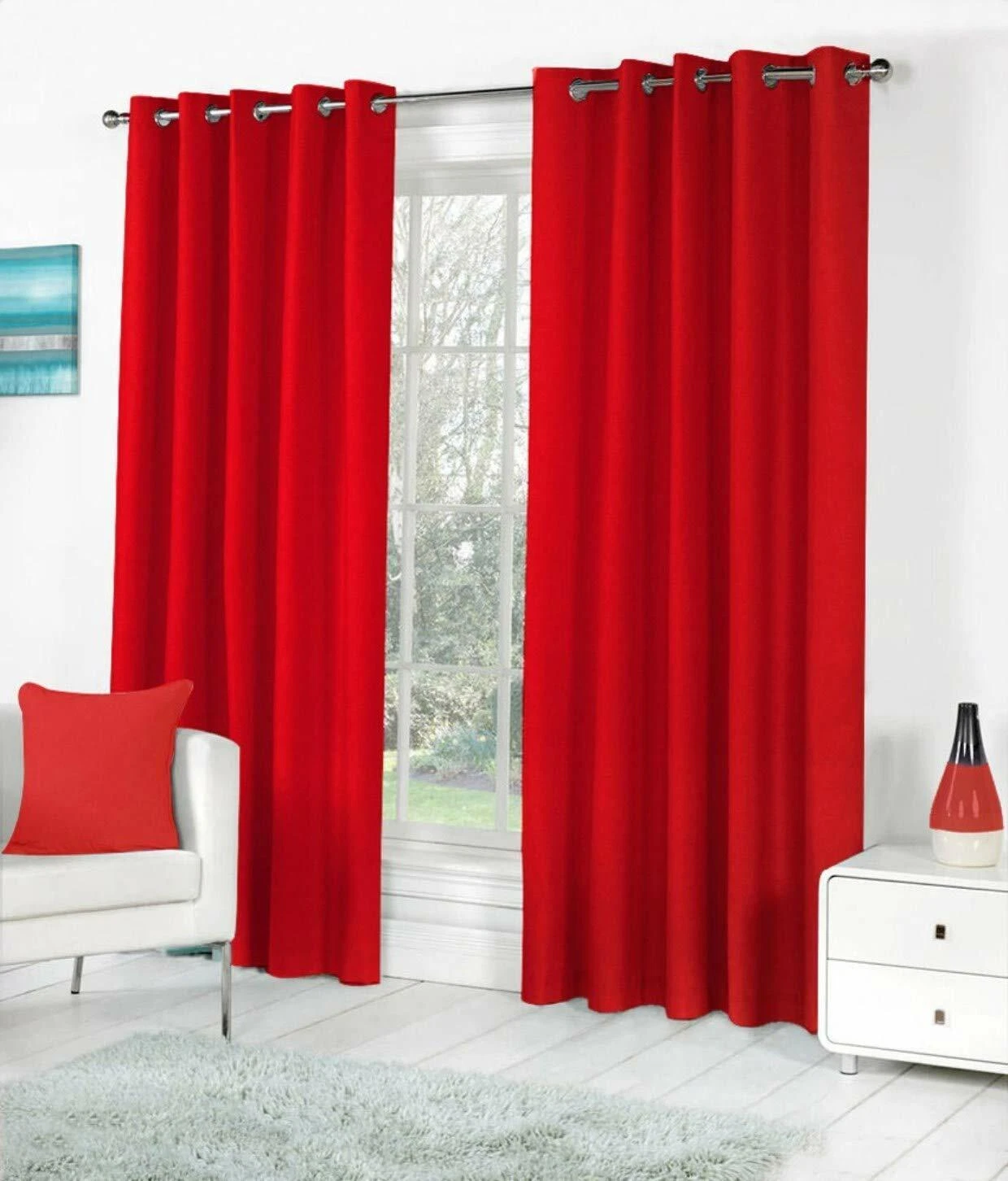 New Polyester 2 Piece Door Curtain Set - Red, 4 x 7 ft.