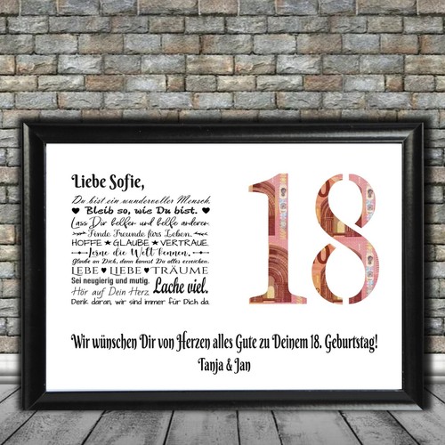 Geldgeschenk personalisiert 18. Geburtstag Geld schenken ohne Bilderrahmen - Bild 3 von 5