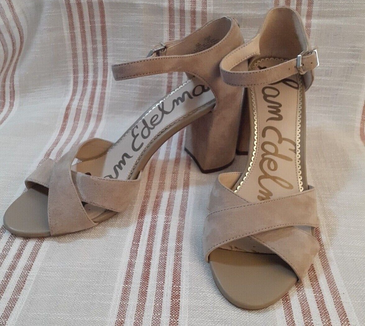 Sam Edelman Orlane Tan Suede Block Heel Buckle Ankle Strap Sandals Size 10  | eBay