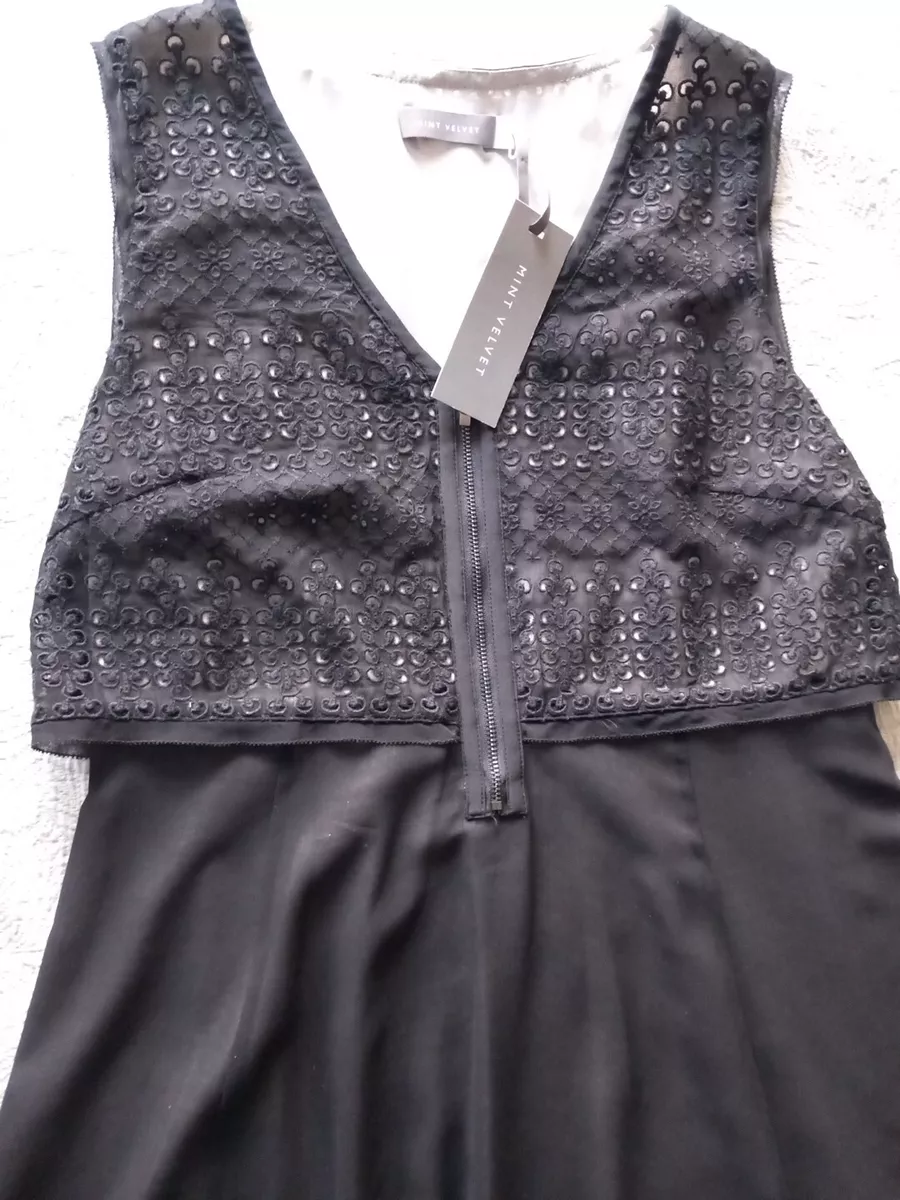 Mint Velvet Evening Dress Black Chalk Broderie Anglaise Trapeze 14 BNWT RRP 119