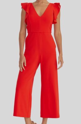 Rachel Rachel Roy Womens Red Ruffled-Sleeve- Jumpsuit Size XL