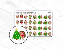 1087~~Cute Christmas Hedgehog Planner Stickers.