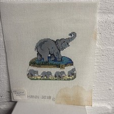Patti Mann Handpainted Needlepoint Canvas ELEPHANT ON TRINKET BOX 3038