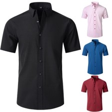 Men's Dress Shirts Formal Business Short Sleeves Slim Fit Elastic Casual Shirts